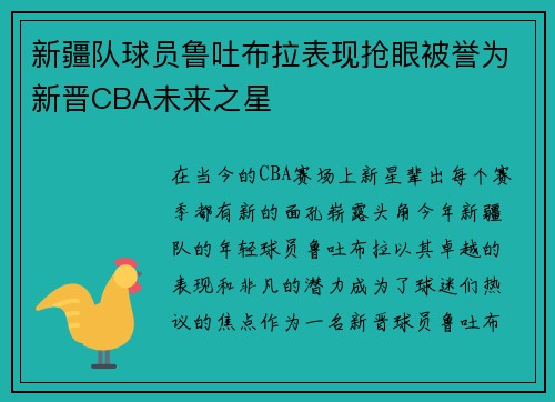 新疆队球员鲁吐布拉表现抢眼被誉为新晋CBA未来之星