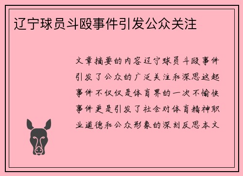 辽宁球员斗殴事件引发公众关注